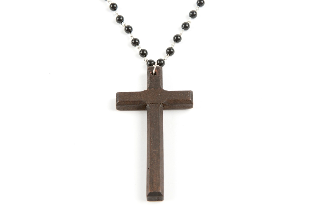 Wood bead cross necklace