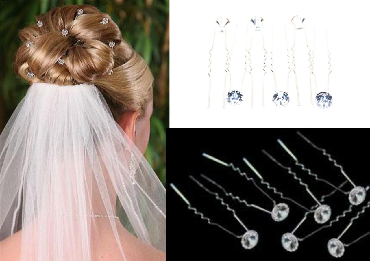 diamante Hair Pins Bridal Wedding hair clips pin Crystal formal Silver Clear New eBay