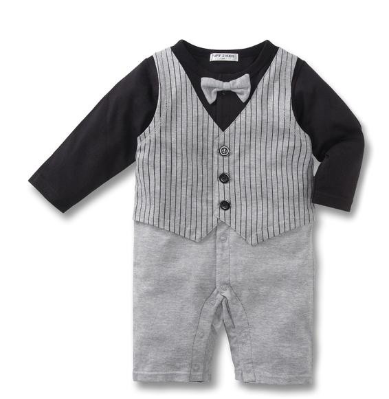 NWT infant toddler boy suit bow tie look one piece jumpsuit romper 6 12