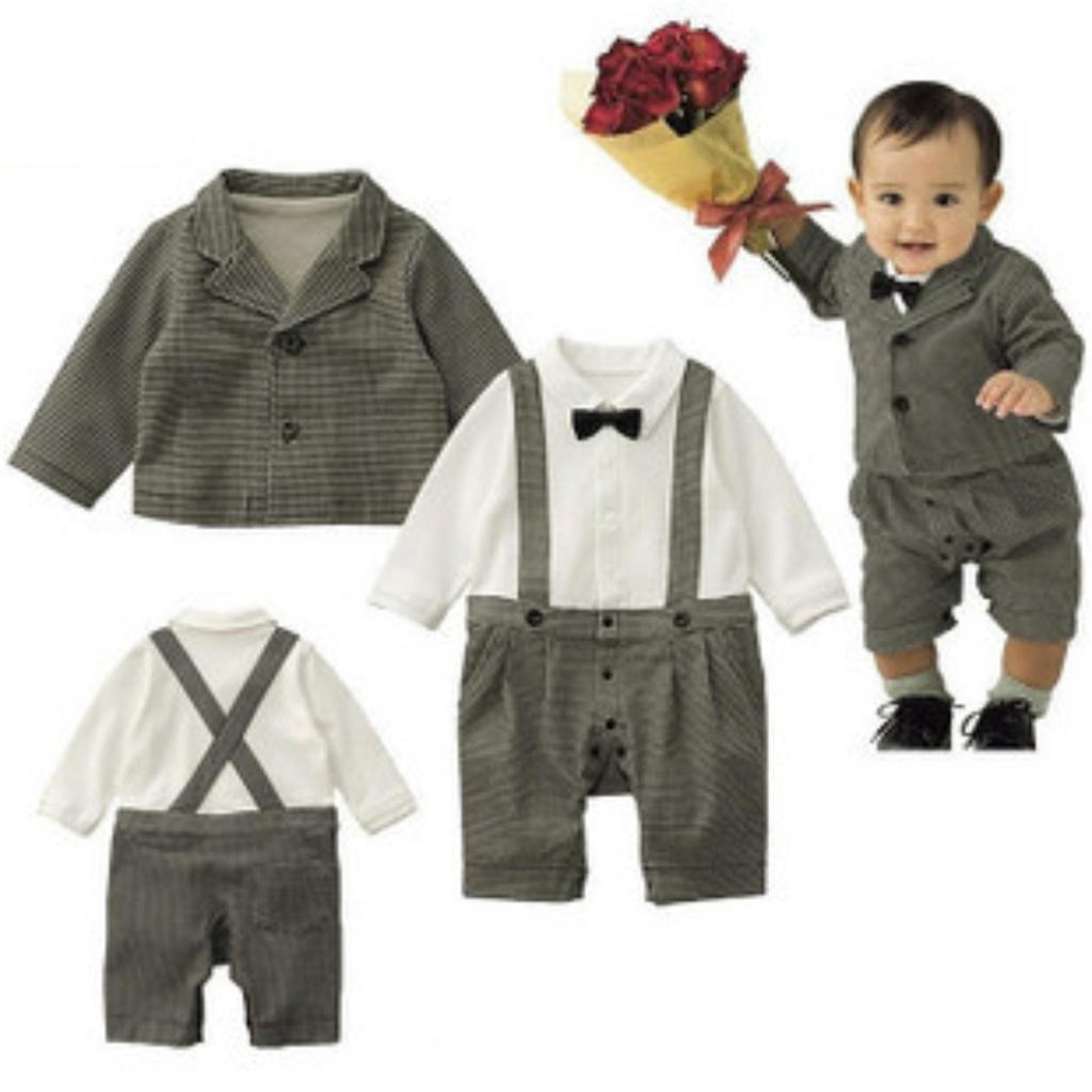 NWT Baby Boy Tuxedo layered look 2 pc romper jacket set 6 12 18 24 2 3