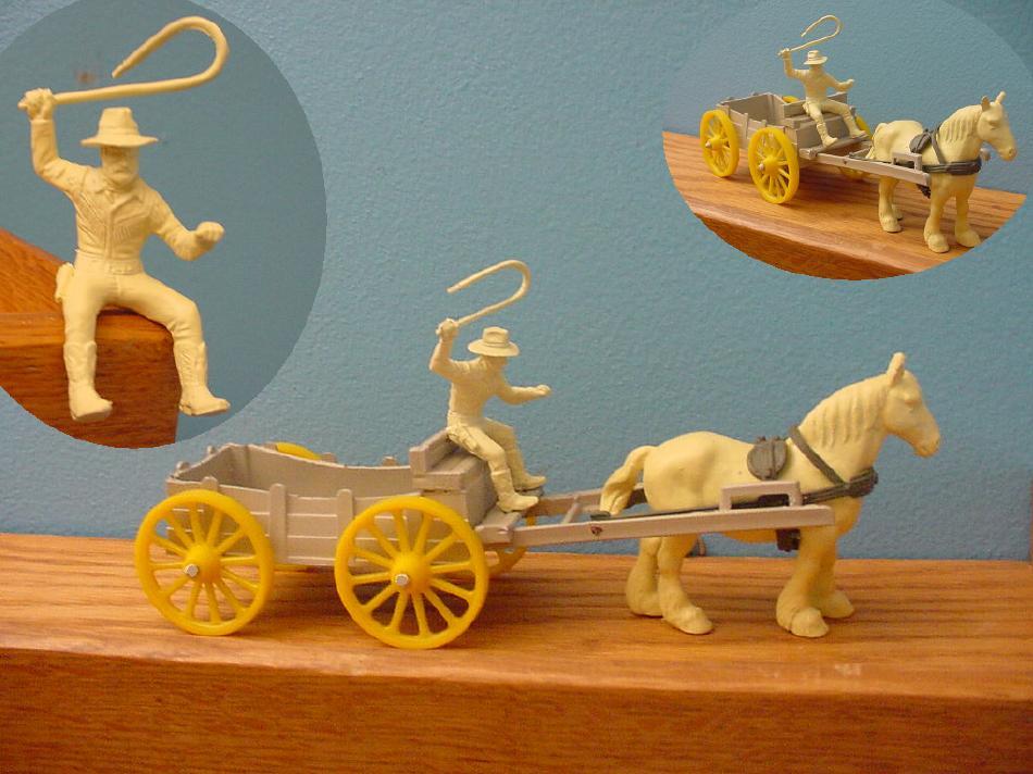 Marx 54mm Driver w Whip & Superior Custer Playset Wagon western town