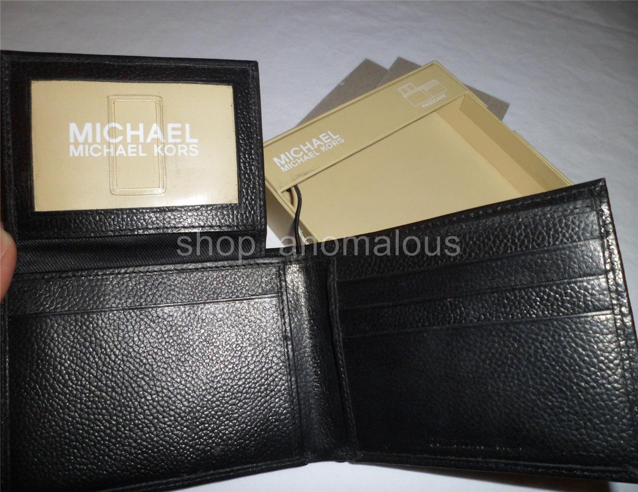 NIB-New-Mens-Designer-Michael-Kors-Logo-Black-Leather-BiFold-ID-Wallet ...