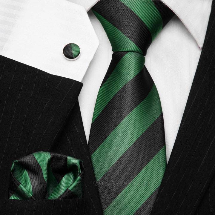 Black & Green Striped Tie Set College Necktie Striped Ties UK eBay
