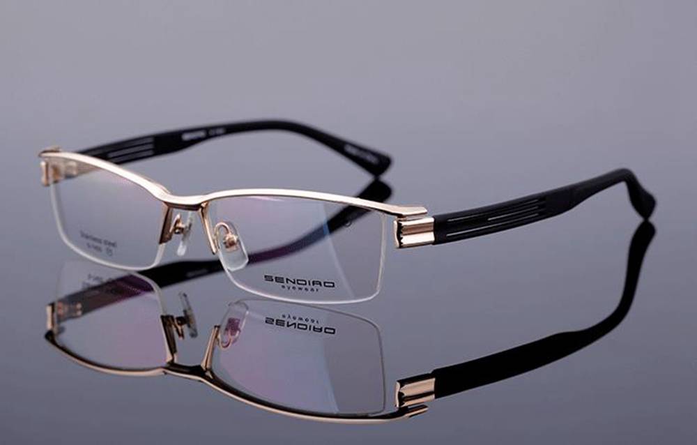 New Designer Mens Half Rimless Eyeglasses Frames Broad Face