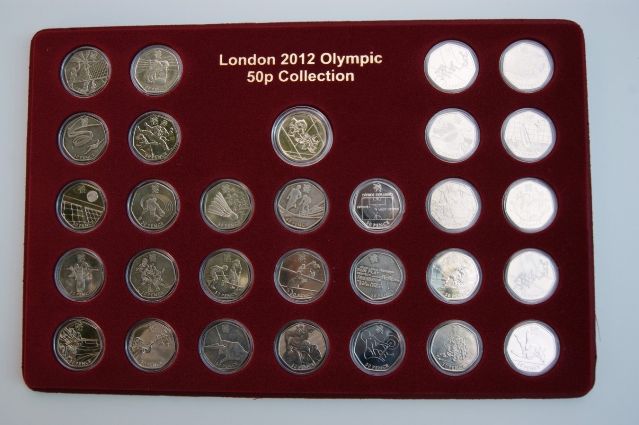  53 LONDON TRAY 2012 COIN OLYMPIC 50P COINS COLLECTION TRAY 30 