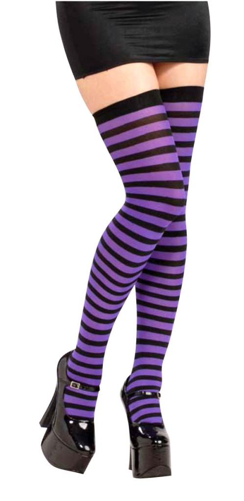 Womens Ladies Sexy Purple And Black Striped Thigh High Stockings Socks Ebay