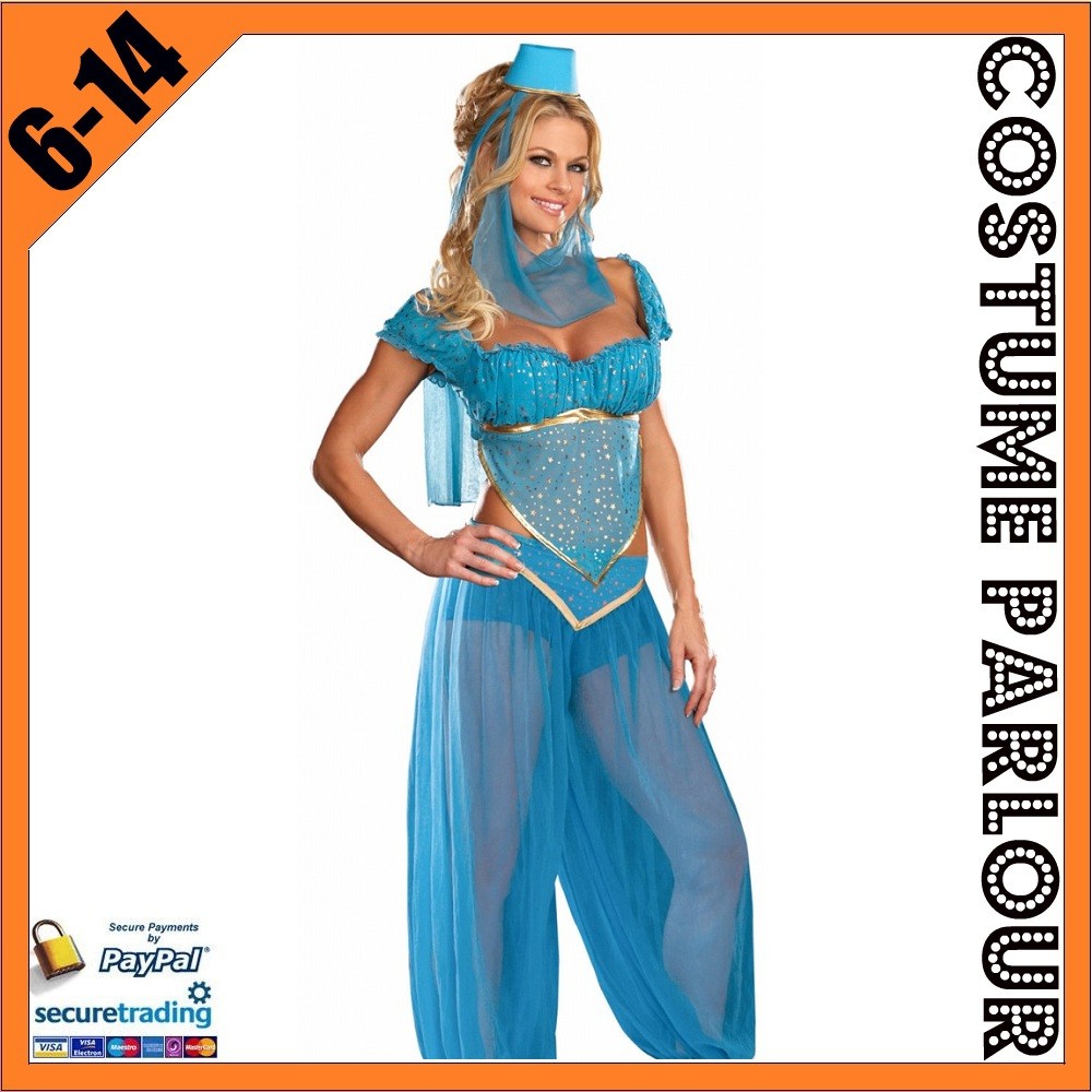 Womens Sexy Blue Genie Jasmine Aladdin Ladies Fancy Dress ...