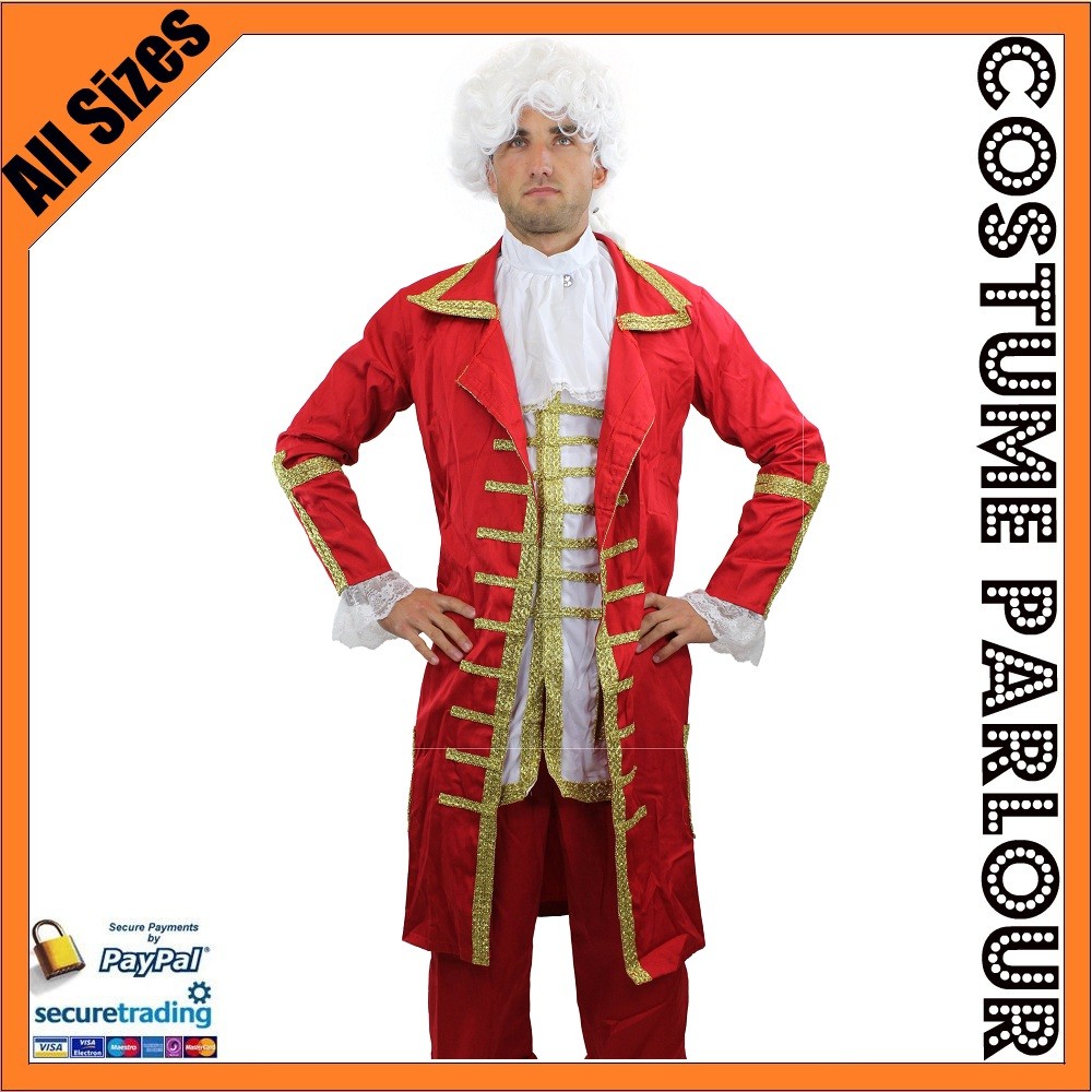 Mens Medieval Noble King Renaissance Town Crier Lord Mozart Fancy Dress