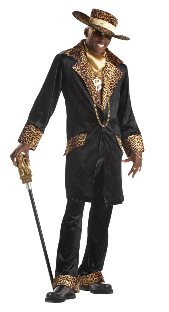 Black Pimp Suit Mens Costume Gangster 1960s 1970s 1980s Fancy Dress