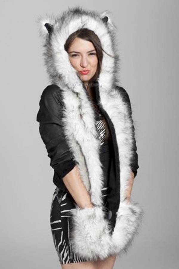 FAUX Details EARS hooded SCARF HAT about  animal HOODED GLOVE WITH  WINTER FUR ANIMAL scarf