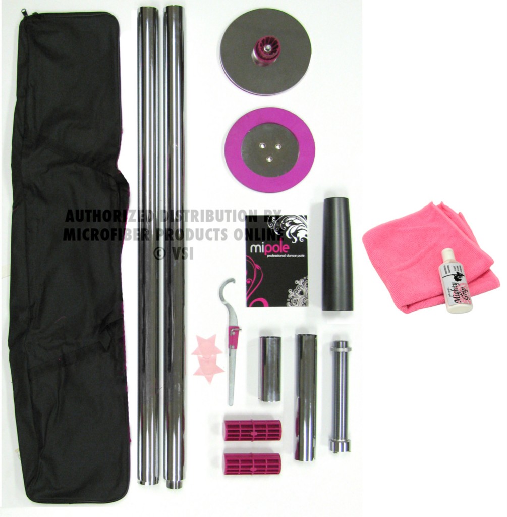 MiPole Dance Pole Kit Portable Fitness Mypole + Mighty Grip + Pink Cloth