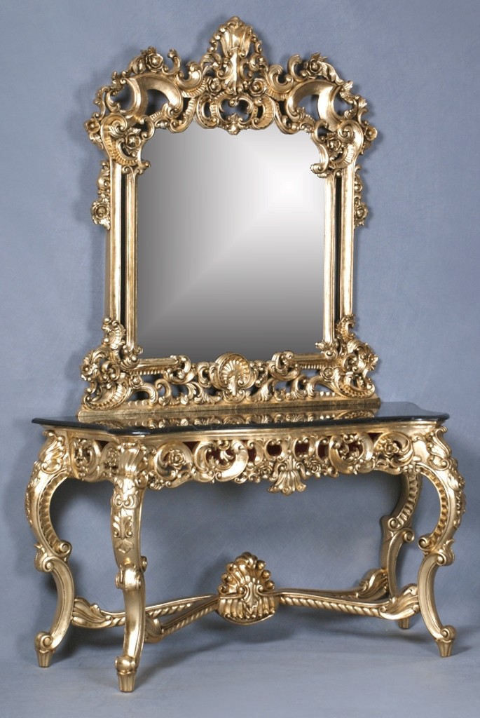 Gold Ornate Rococo Hall Black Marble Console Table eBay