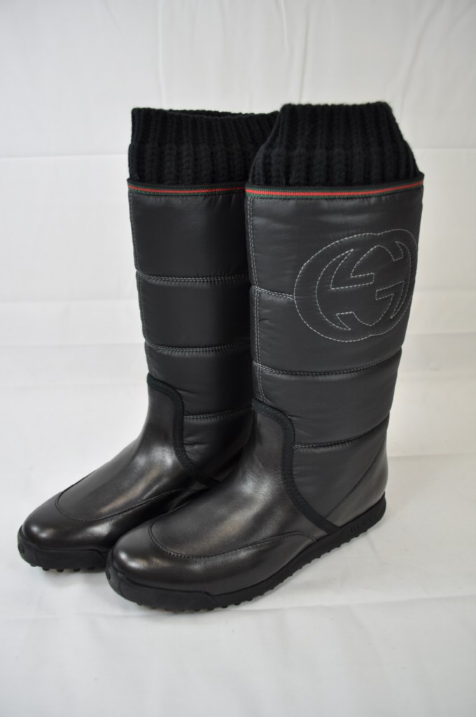 GUCCI 246287 FQLQ0 1060 BLACK NYLON DOWN SNOW WINTER BOOT SIGNATURE WEB