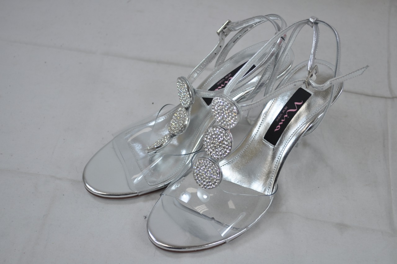 NINA GADLYN CLEAR LUCITE WEDGE EVENING SANDAL RHINESTONE T STRAP eBay