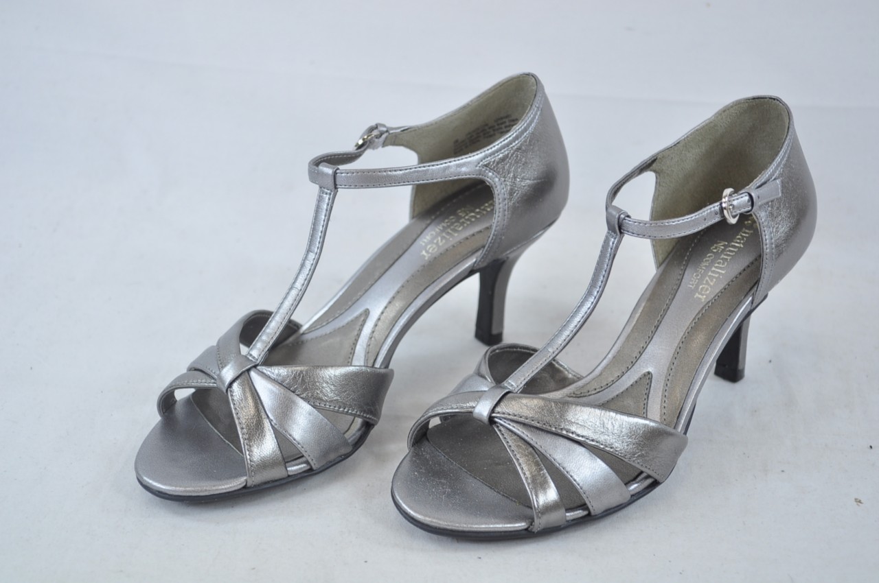 pewter metallic heels