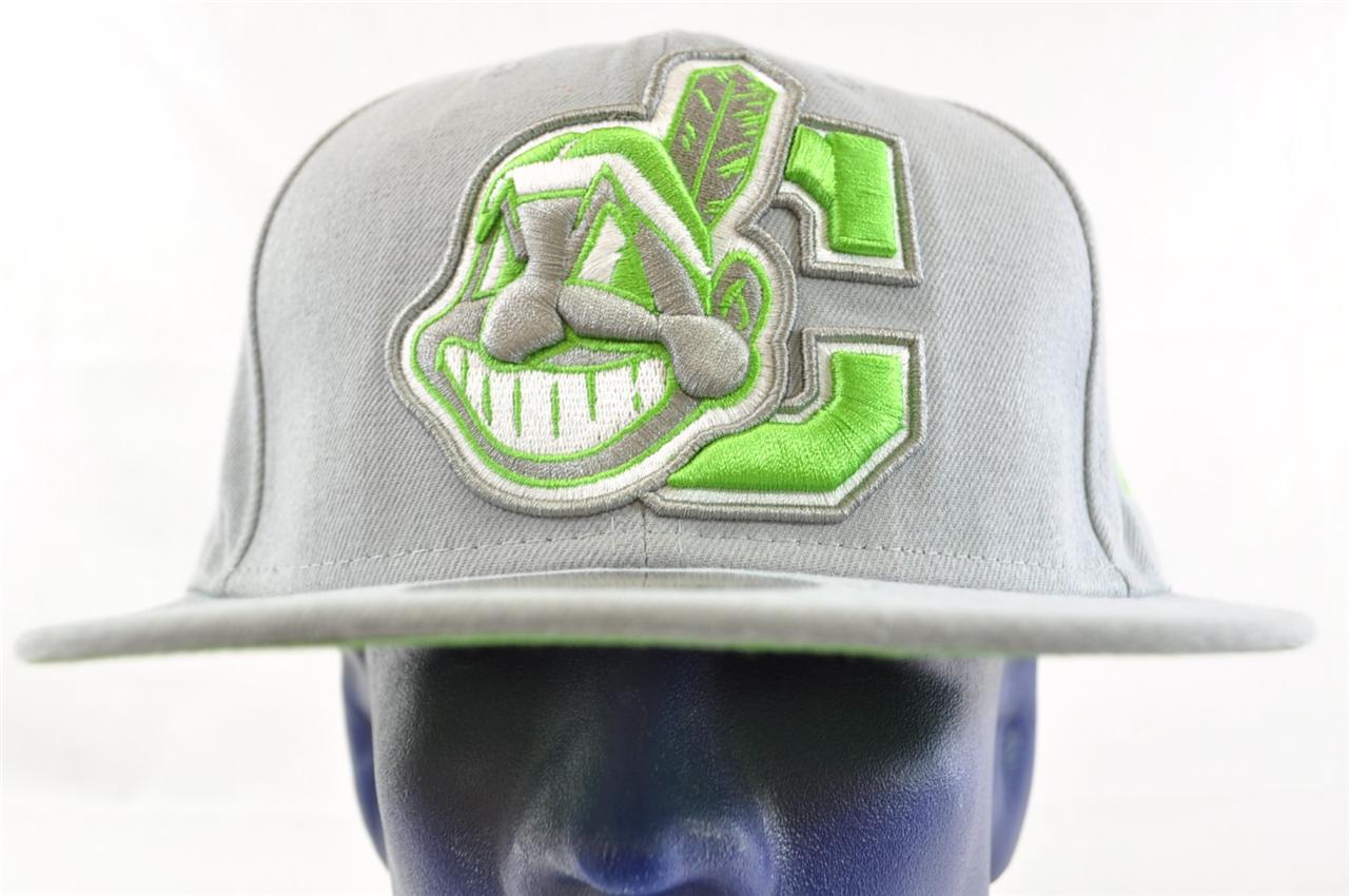 NEW ERA 59FIFTY MLB CLEVELAND INDIANS GREY LIME GREEN MASCOT LARGE