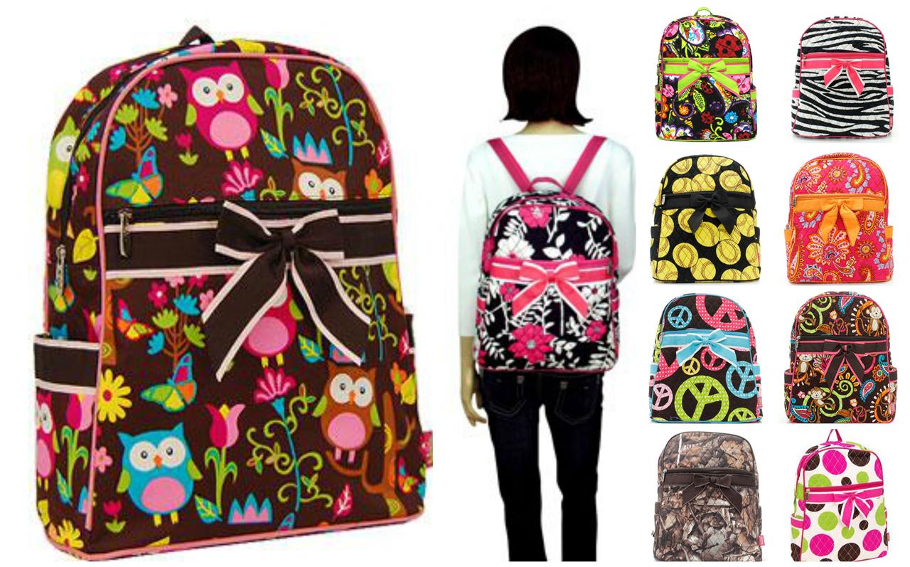 Choose One 15" QUILTED BACKPACK Over Shoulder Book Tote Bookbag Bag