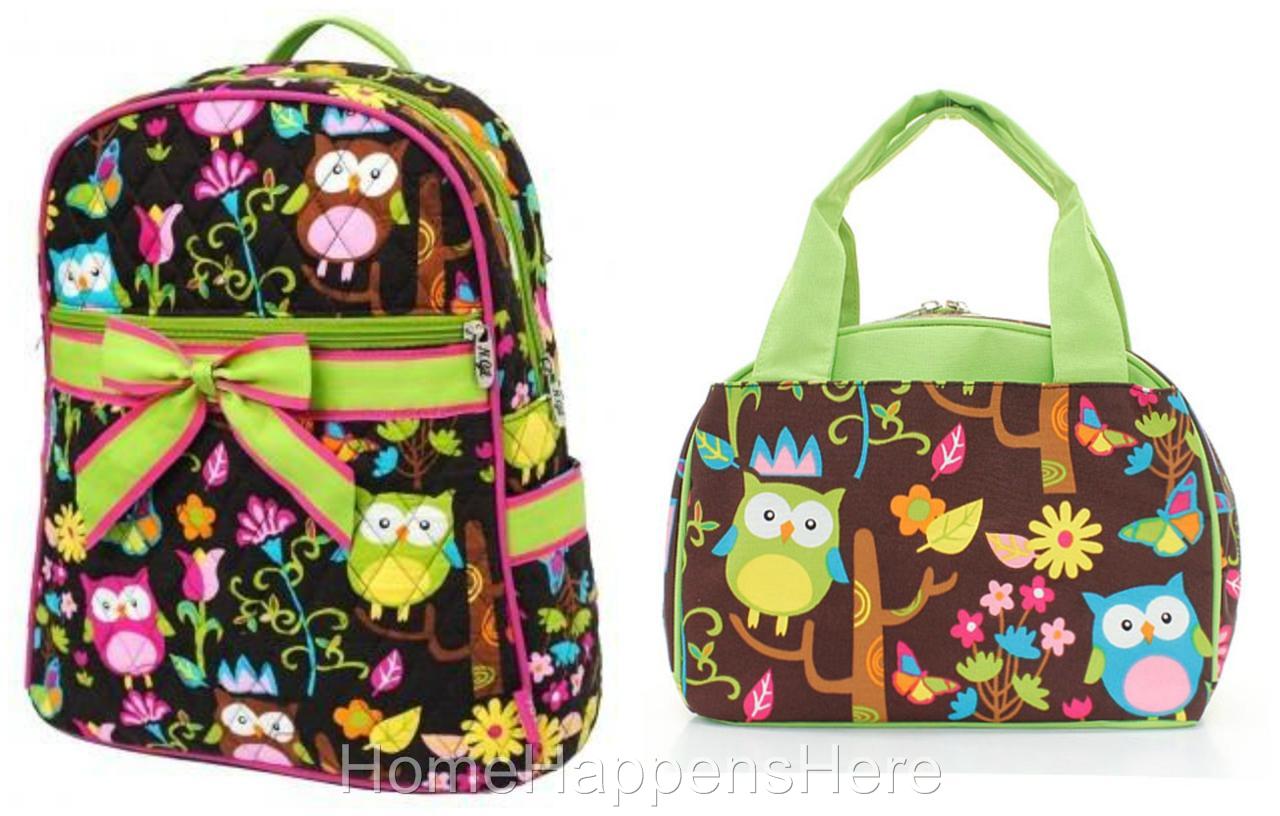 ... OWL Matching SCHOOL Quilted BACKPACK & LUNCHBAG Lunch Box Lunchbox Bag