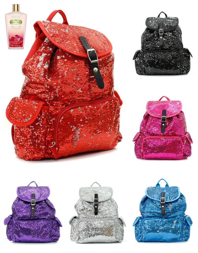 Bling 14" GLITTER SEQUIN BACKPACK Bookbag Tote +2oz Victorias Secret Pink Lotion eBay