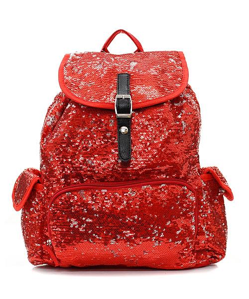 Red 14" GLITTER SEQUIN BACKPACK Sparkle Bling Bookbag Tote Cheer Dance