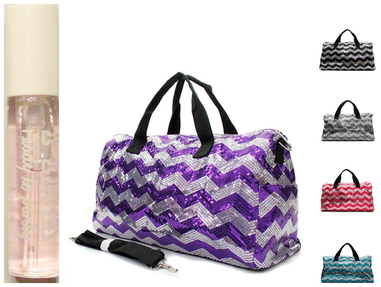 Chevron BLING 21" Glitter SEQUIN Tote DUFFLE Gym Bag + Victorias Secret