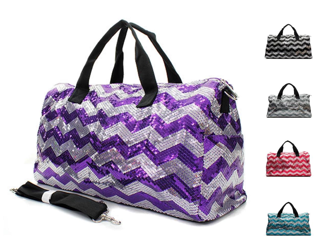 Chevron BLING 21" Glitter SEQUIN Tote DUFFLE Cheer Dance Gym Bag Choose