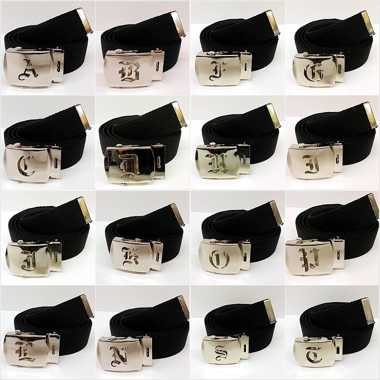 Initial Old English AZ Canvas  Black Belt With Silver Metal Initial