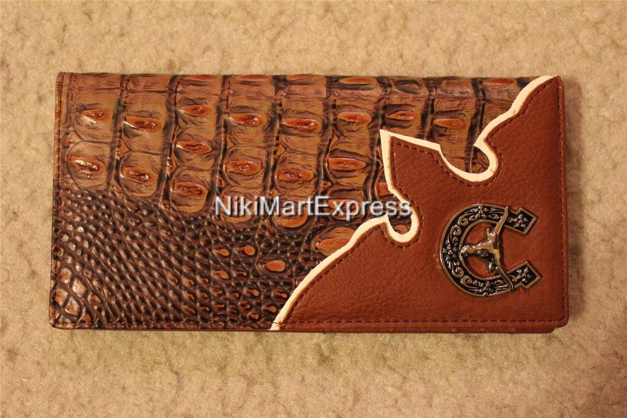 Faux Alligator Crocodile Leather WESTERN CHECKBOOK RODEO WALLET