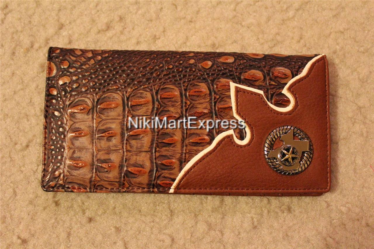 Faux Alligator Crocodile Leather WESTERN CHECKBOOK RODEO WALLET TEXAS