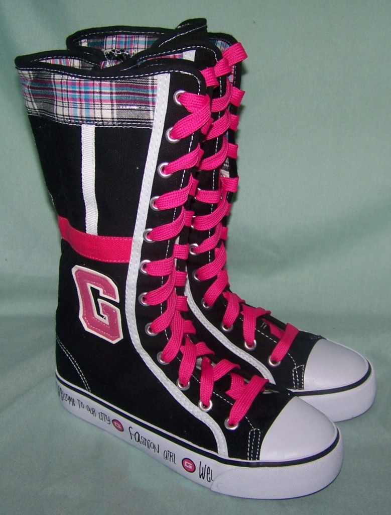 black shoes pink laces