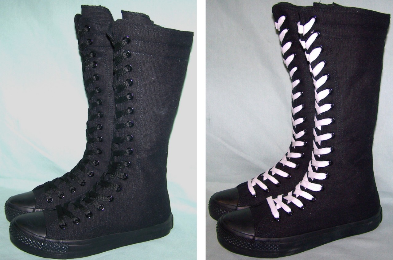 black lace up calf high boots