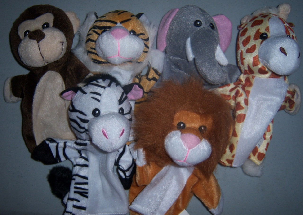 Safari Hand Puppet, Baby Shower, Elephant, Tiger, Giraffe, Zebra, Lion