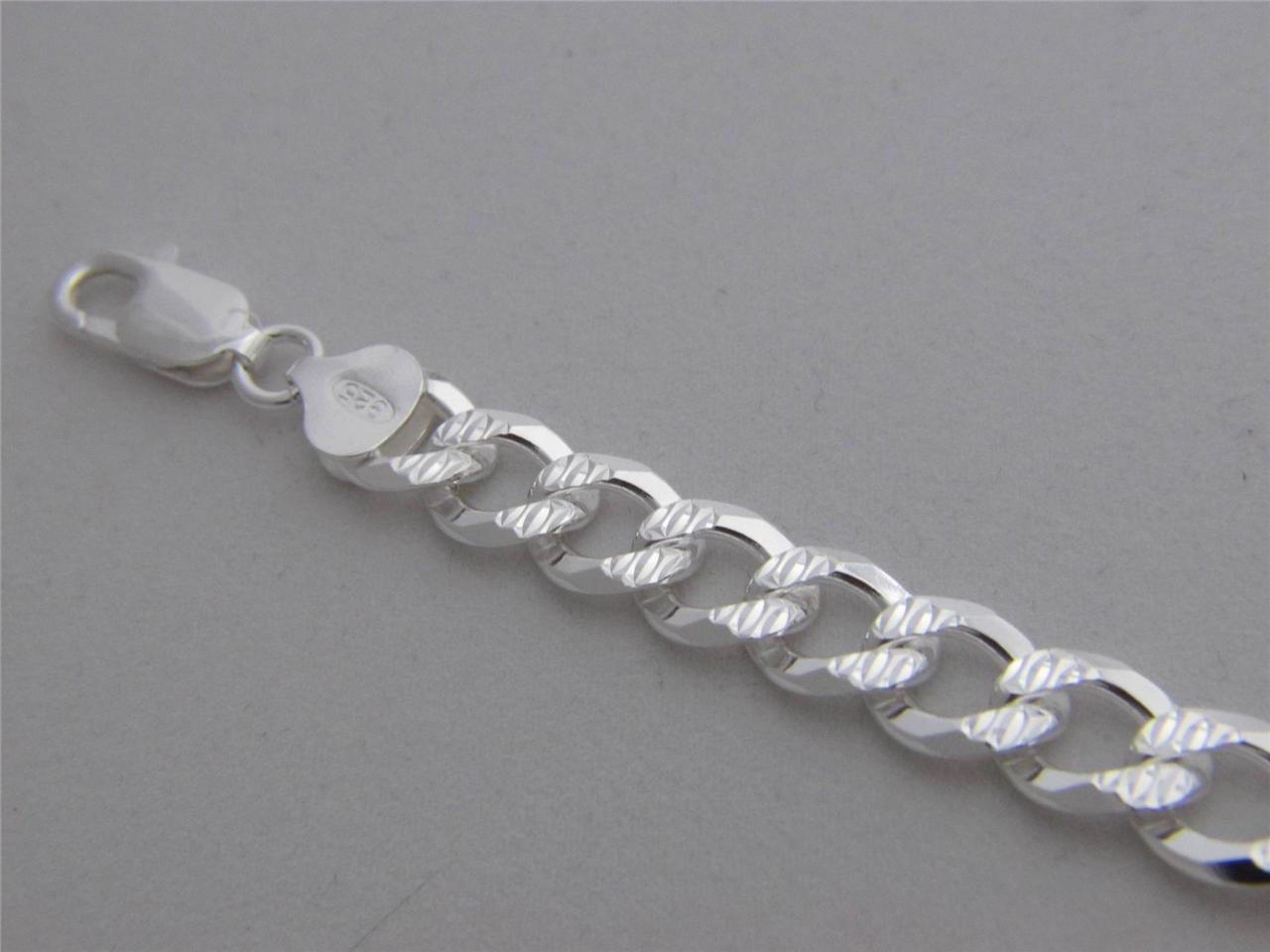 925 Sterling Silver Men's Italian CUBAN CURB Link Chain Square Pave 