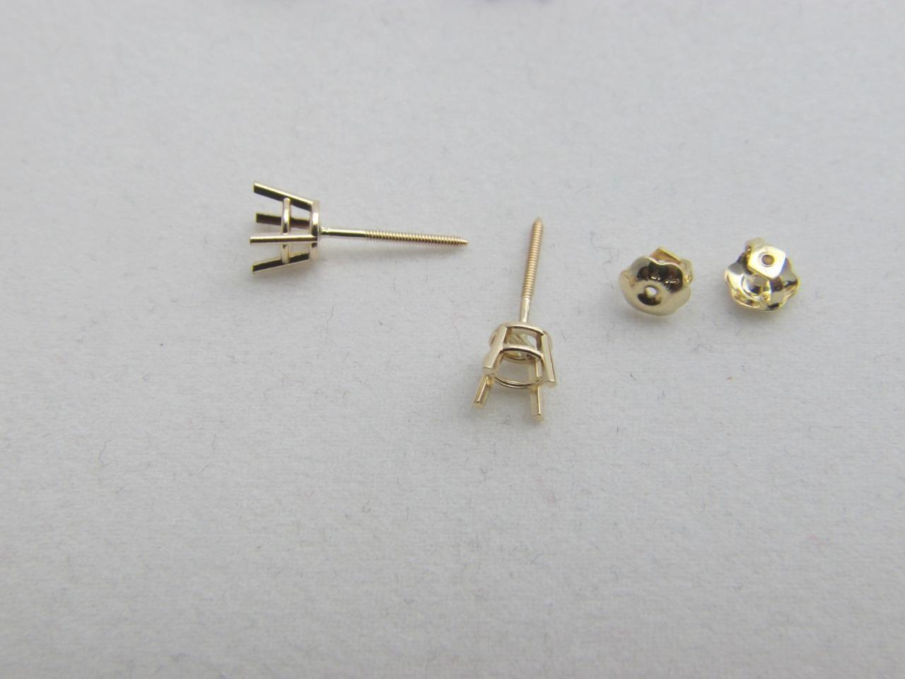 Solid 14k Yellow White Gold Basket Earring Setting 4 G Round Solid 14k Yellow White Gold Basket Earring Setting