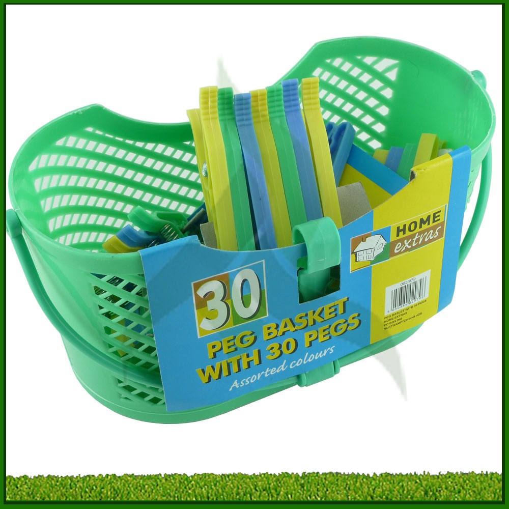 HANGING PLASTIC PEG BASKET WITH 30 PEGS CLOTHES PEG BAG WITH HOOK