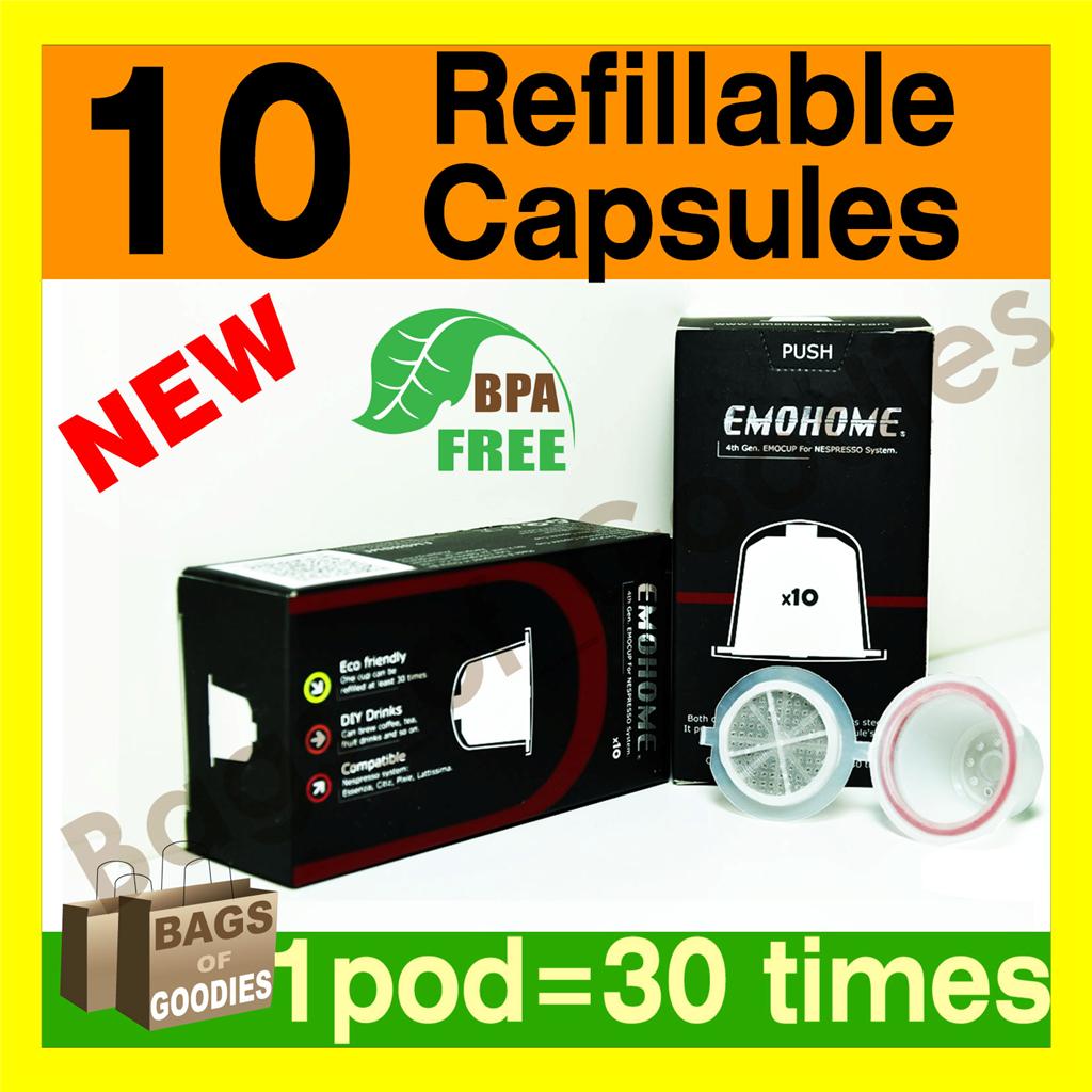 4th Generation 10 X Nespresso Refillable Capsule Set Reusable Save Coffee