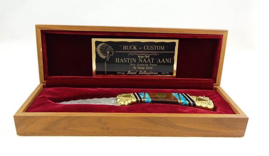 David Yellowhorse "HASTIN NAAT'ANNI" Buck 109 Chip Flint Knife Mint w