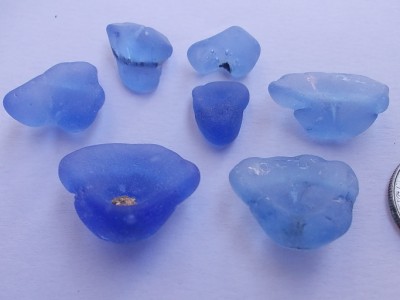 Real  Glass on Sea Beach Glass Sicily Frosted Blues Small Unusual Pieces   Ebay