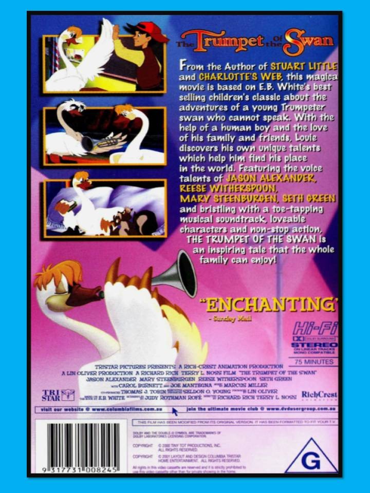 "THE TRUMPET OF THE SWAN" "VIDEO" "VHS" "CHILDREN" "AUTHOR OF STUART