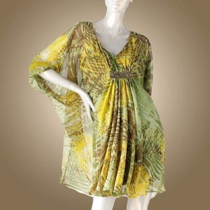 Jennifer Lopez Size on Jennifer Lopez Size Medium Leaf Chiffon Caftan Dress Nwt