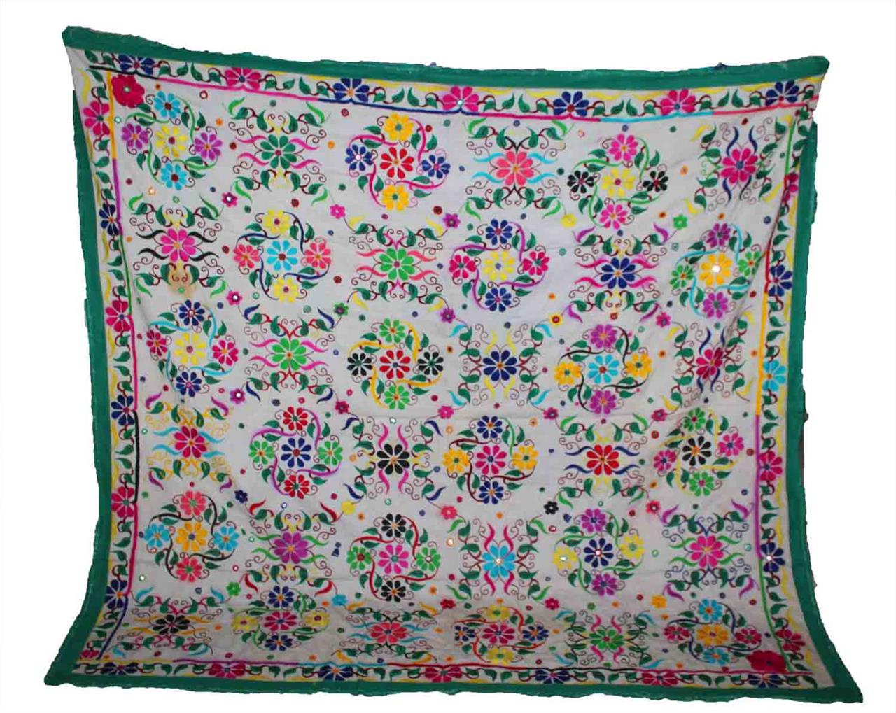 AUTHANTIC 68" X 64" HEAVY MIRROR EMBROIDERY RABARI WALL TRIBAL HANGING