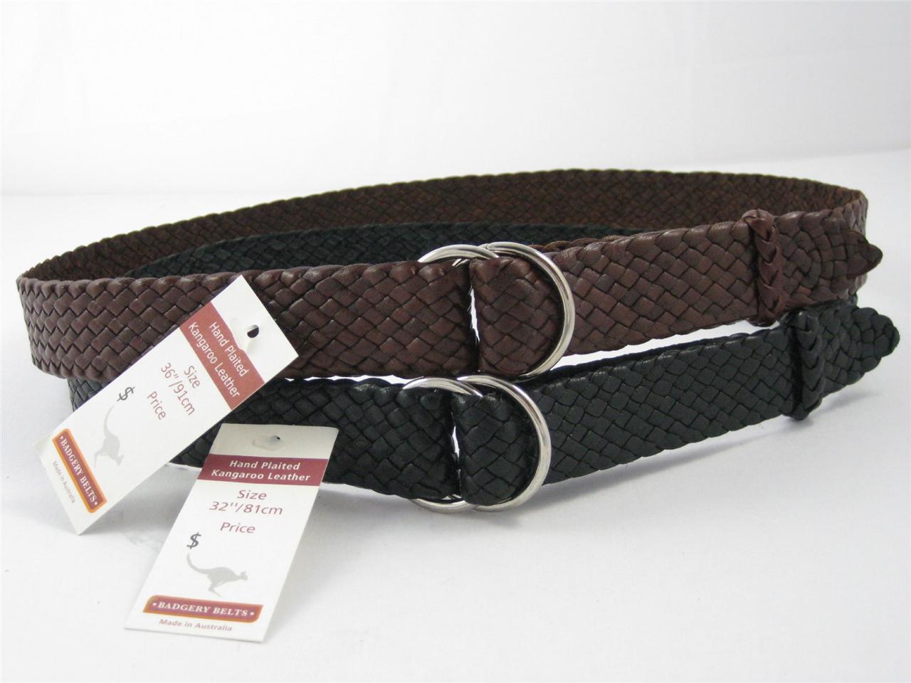 Badgery New Queenslander Hand Plaited Kangaroo Leather Belt Black or