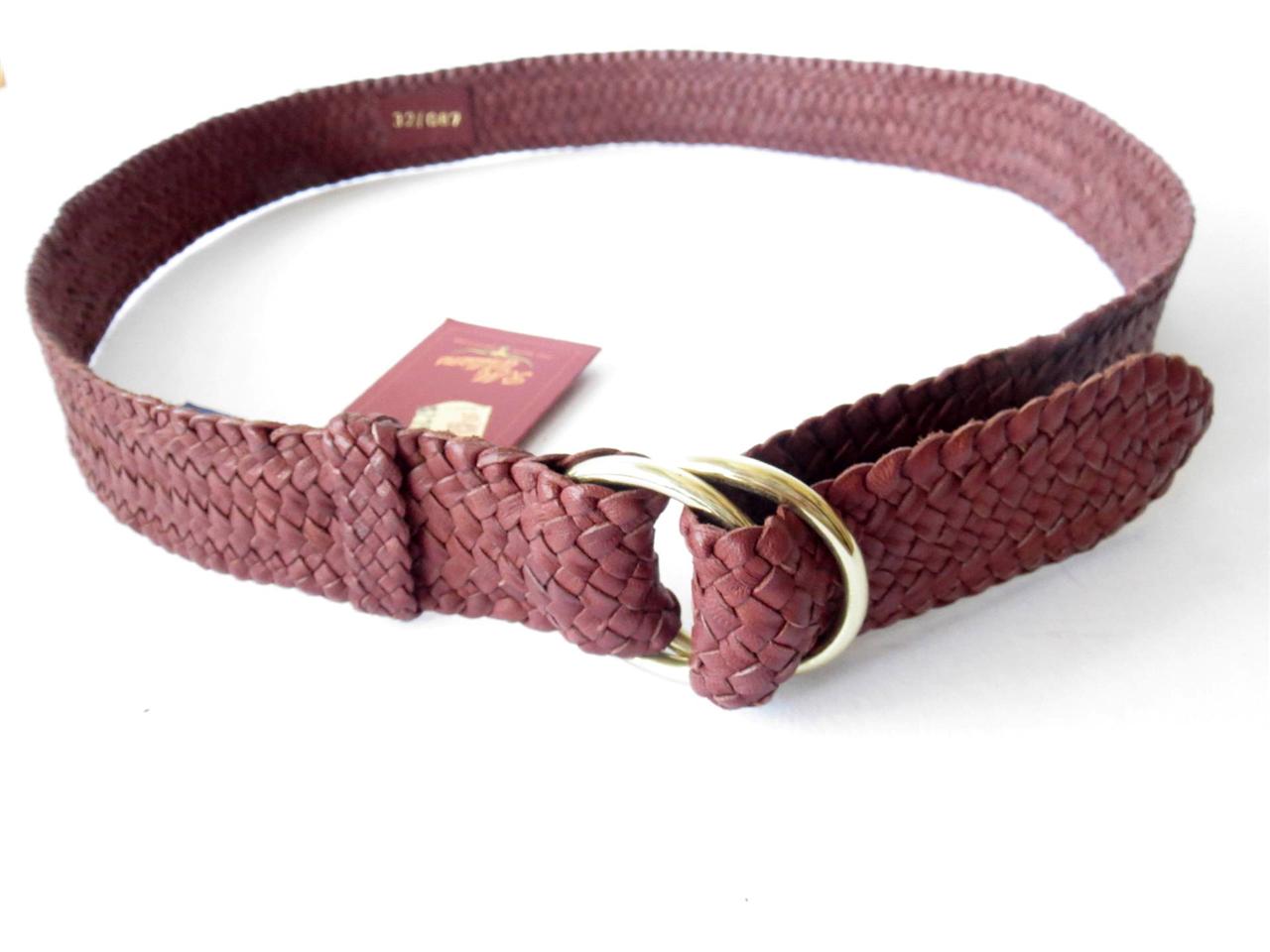 RM Williams New Brown Hand Plaited Kangaroo Leather Belt Brass Rings