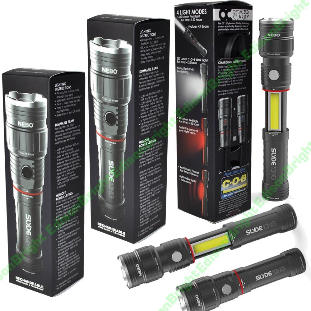 3 Pack NEBO SLYDE KING 330 Lumen LED Flashlight/worklight USB