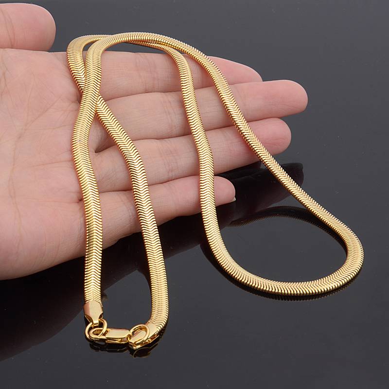 New 1pcs 4mm 18K Yellow Gold Plated Flat Herringbone Necklace Chain 22