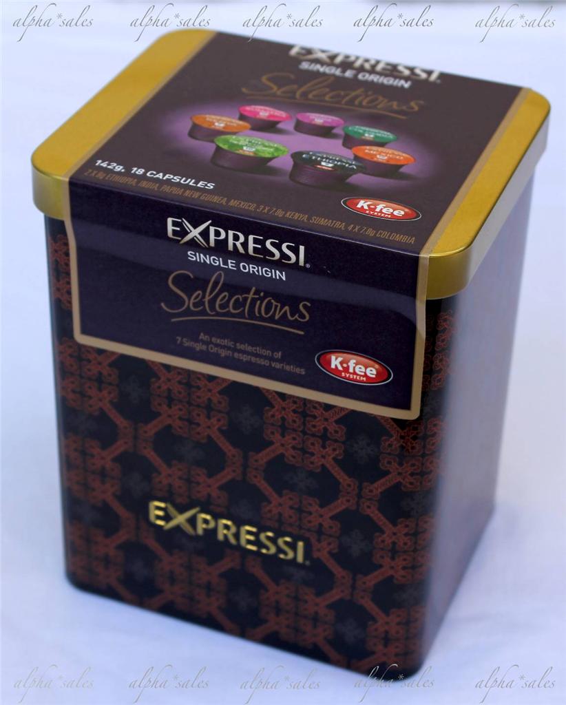 EXPRESSI single origin selections 18 x coffee pods in collectors tin k