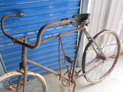 early bicycle with wooden wheels