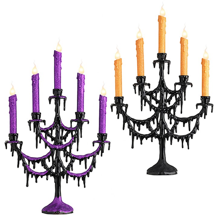 RAZ Imports 22" Lighted Candelabra, Halloween Decoration, Purple or