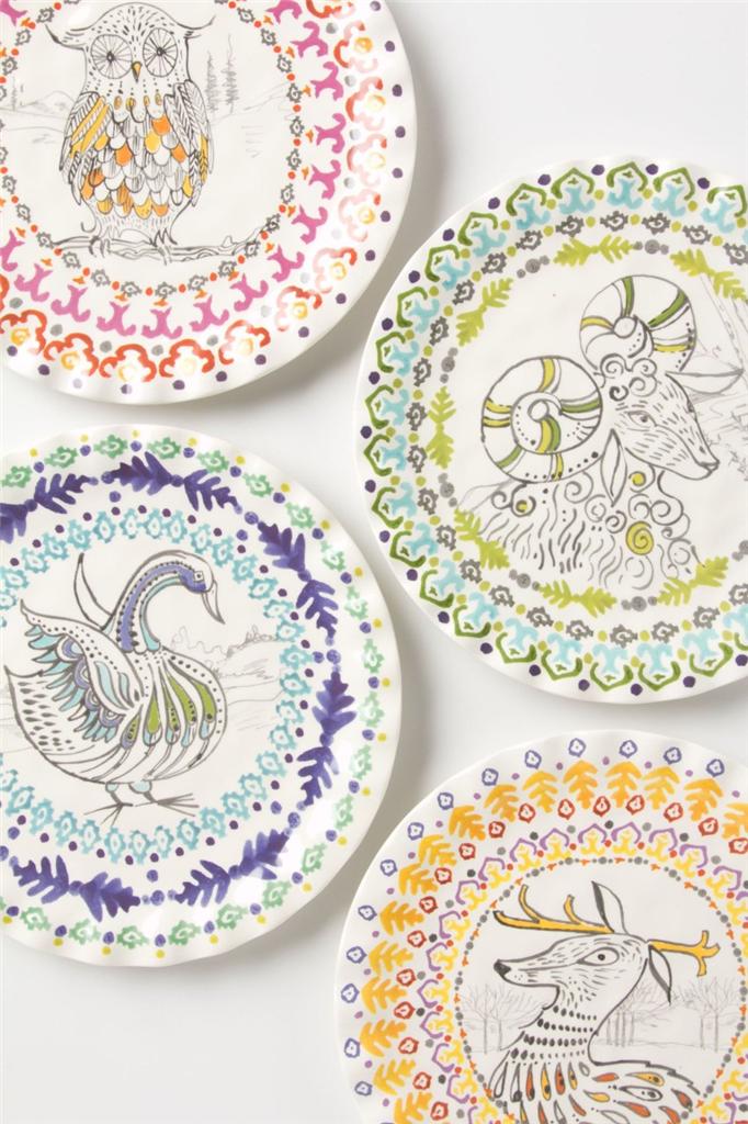 New Anthropologie Forest Fable Dessert Plate Goose Deer Owl Ram Plates eBay
