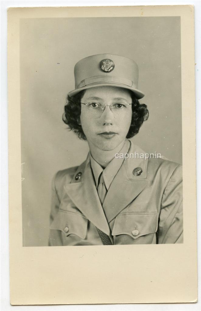 WWII 1944 Real Photo Postcard Pretty WAC Girl Womens Army Corps in Cap